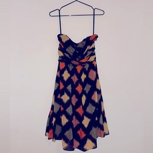 The Limited black, orange, green strapless midi party dress